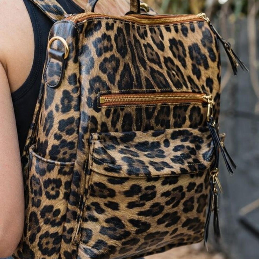 Leopard Print Women's Backpack Bag - Brown Animal Print
